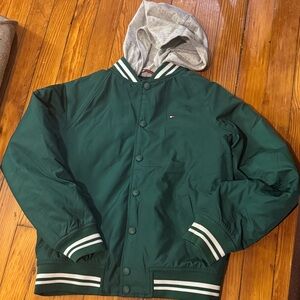Tommy Hilfiger Dark Green Varsity Jacket with Gray Hood